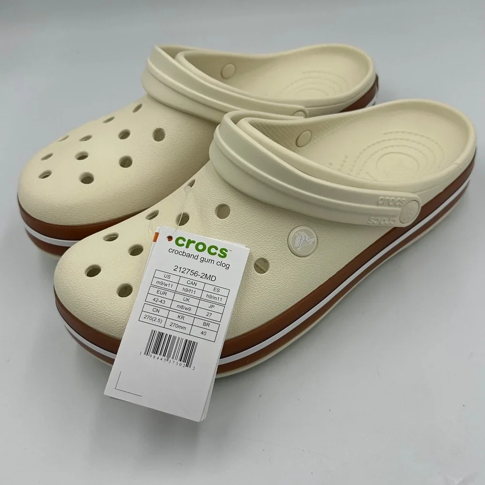 Crocs Crocband Gum Clog M9/W11 Stucco White New Retro Sporty Slip-On Comfort NIB